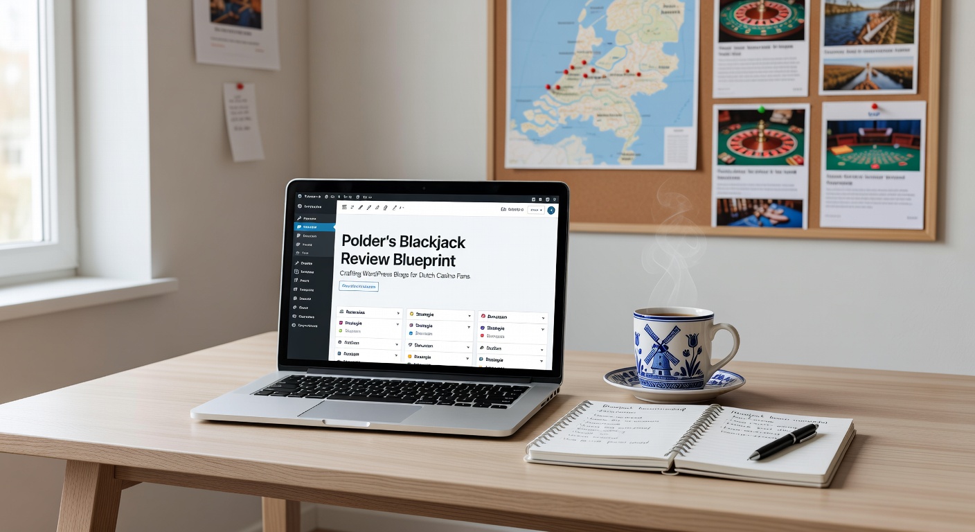 Voorbeeld van een gestructureerde blackjack review-pagina op een WordPress blog, met tabellen en grafieken geïnspireerd op Polder Casino's format voor Nederlandse gebruikers