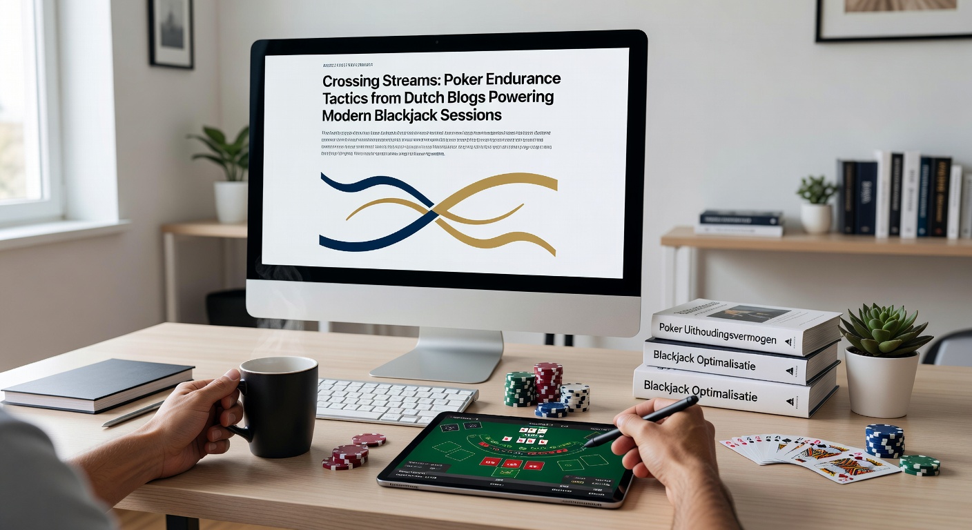Een speler past pokerendurance toe op een blackjacktafel, met blognotities en een timer zichtbaar