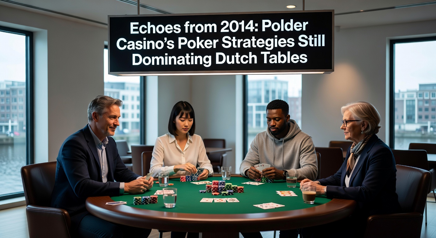 Archiefbeeld van een poker tafel bij Polder Casino uit 2014, met spelers diep geconcentreerd op hun kaarten en fiches