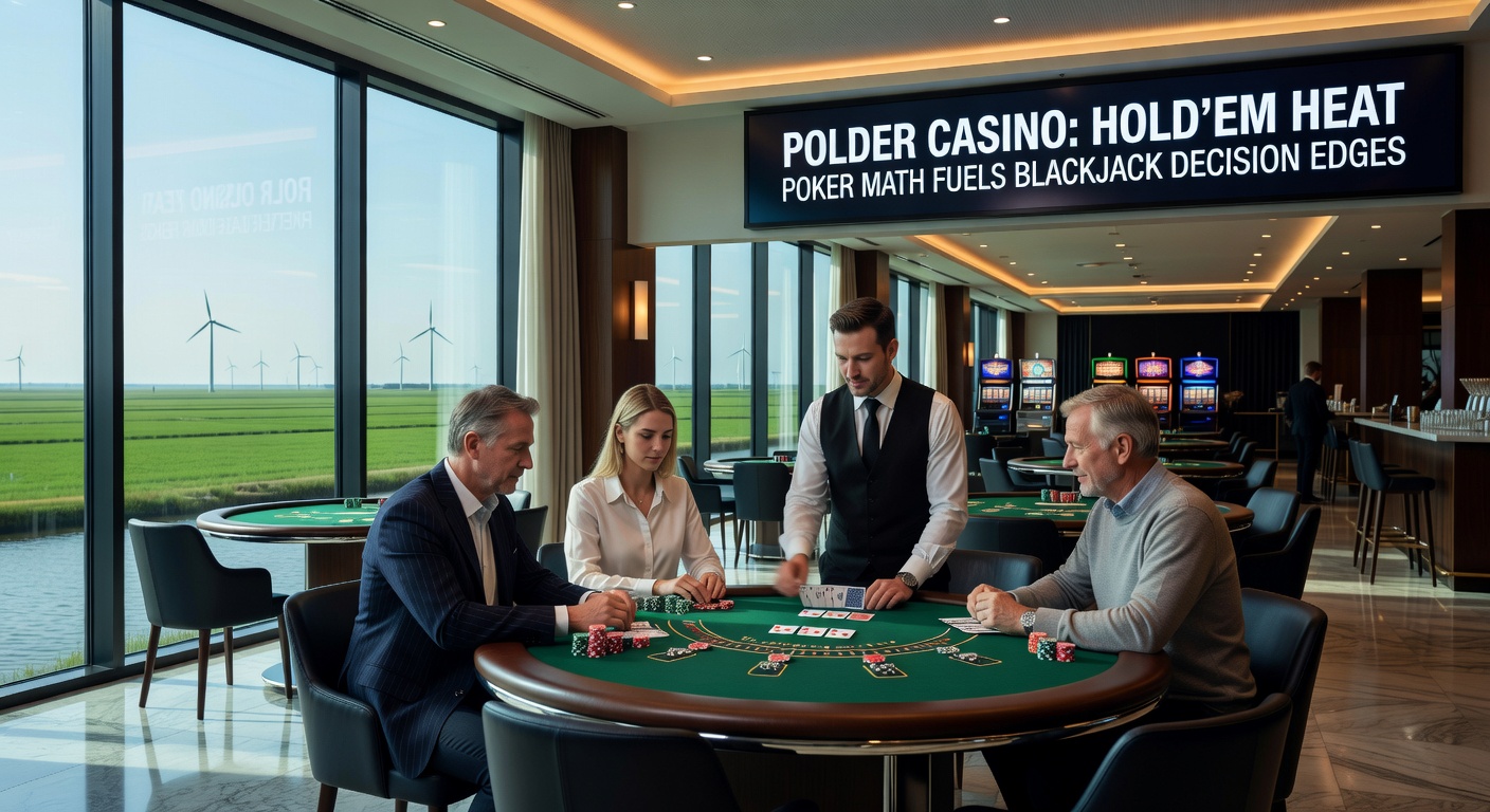 Grafiek van poker equity curves toegepast op blackjack decision trees bij Polder Casino, met Nederlandse vlag en casino chips