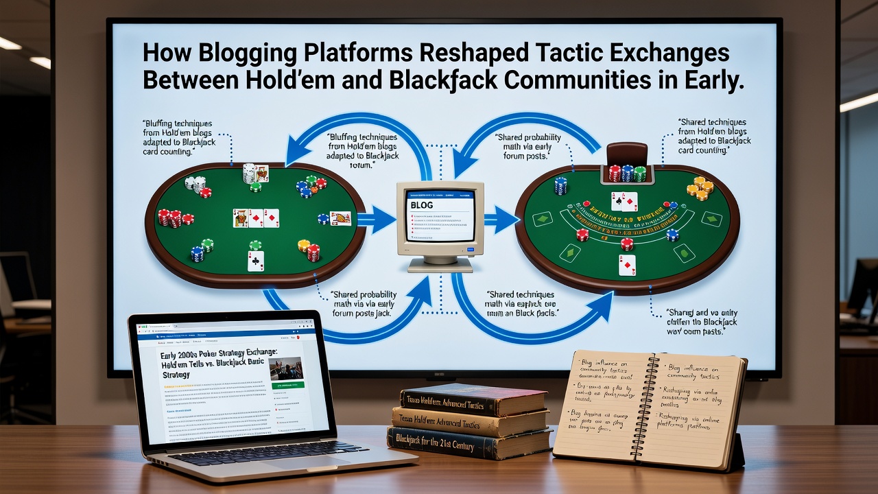 Archiefbeelden van commentthreads waarin hold'em en blackjack tactieken werden vergeleken op vroege blogs