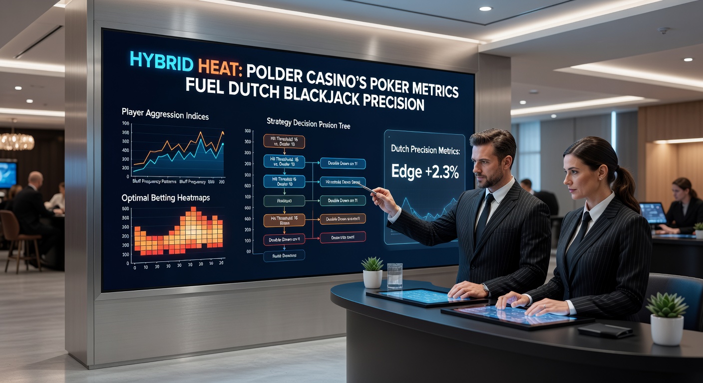 Schermafbeelding van Polder Casino dashboard met poker metrics overlay op blackjack tafel, inclusief grafieken en Nederlandse interface