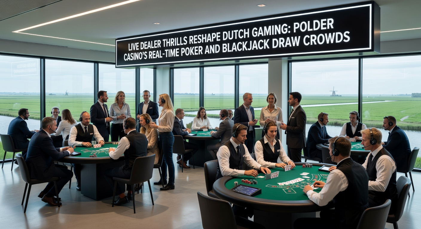 Live dealer tafels bij Polder Casino met spelers die real-time poker en blackjack spelen, bruisend van energie in de Nederlandse online casino wereld