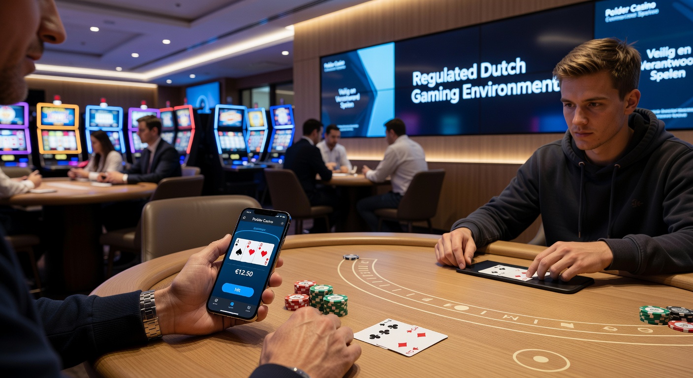 Interface van Polder Casino mobiele pokerapplicatie met blackjack gerelateerde elementen