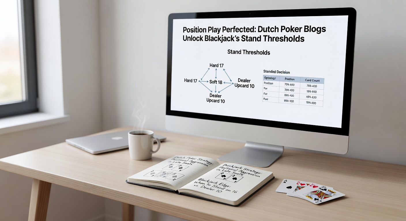 Grafiek met stand-drempels in blackjack, overlapt met pokerpositie-charts uit Nederlandse blogs, illustrerend hybride strategieën