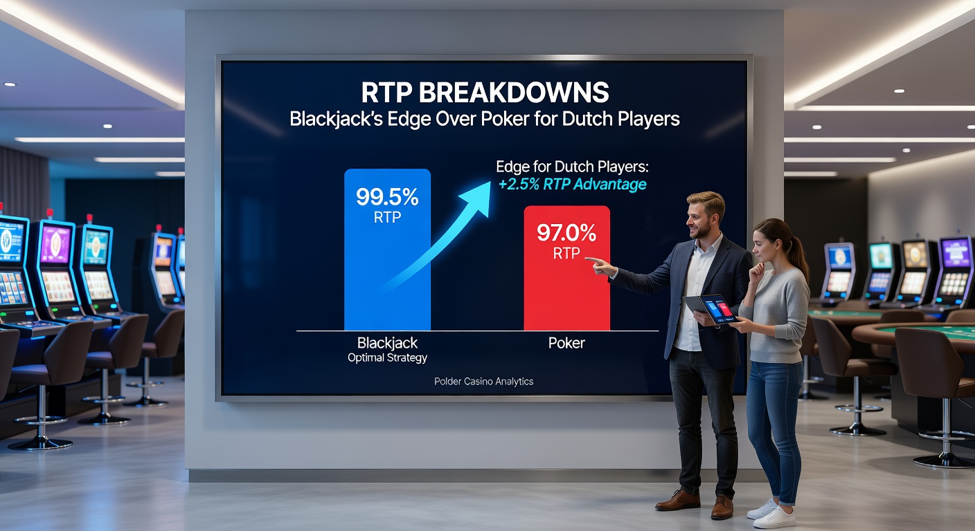 Tafel met gedetailleerde RTP-breakdown voor blackjack varianten bij Polder Casino, contrasterend met poker tabellen voor Nederlandse context