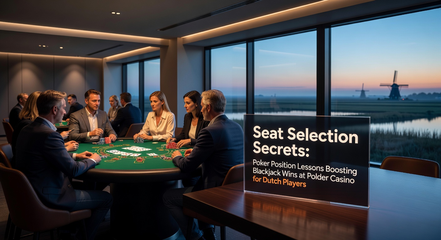 Een blackjacktafel bij Polder Casino met spelers die strategisch zitplaatsen kiezen, geïnspireerd op pokerposities